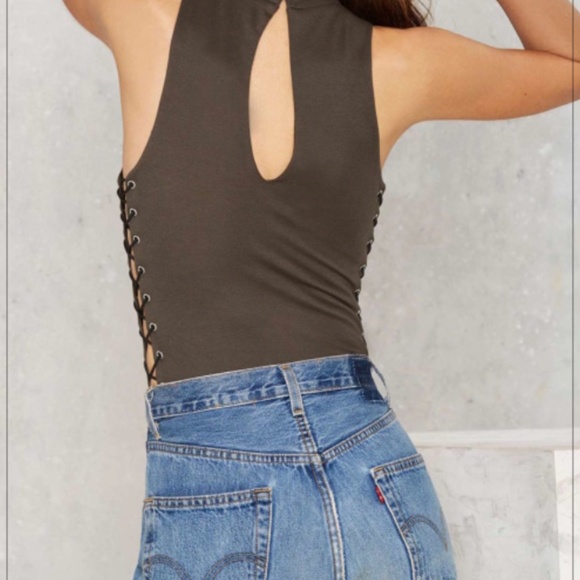 HIGH NECK BODYSUIT WITH LACE UP SIDES - Picture 2 of 2